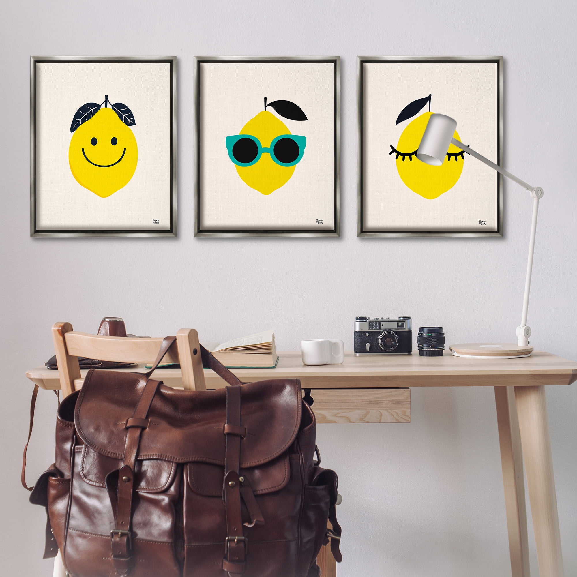 Stupell Industries Hip Summer Lemon Faces Food & Beverage Painting Gray Floater Framed Canvas Art Print Wall Art, 25 x 31, Set of 3