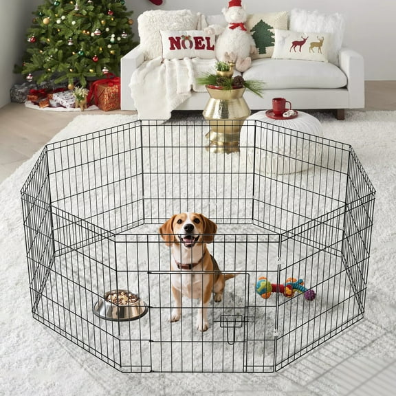 Zephypaws 24" H Foldable Dog Playpen with Lockable Door for Small Dogs, Portable 8-Panel Pet Exercise Pen Puppy Fence, Metal Wire Pet Play Yard for Indoor and Outdoor Use, Black