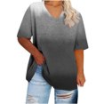 thumbnail image 2 of Ashirexll Shirts for Women, Womens Short Sleeve Tops, Plus Size V-Neck Short Sleeve Gradient Color Summer T-shirts, 2 of 5