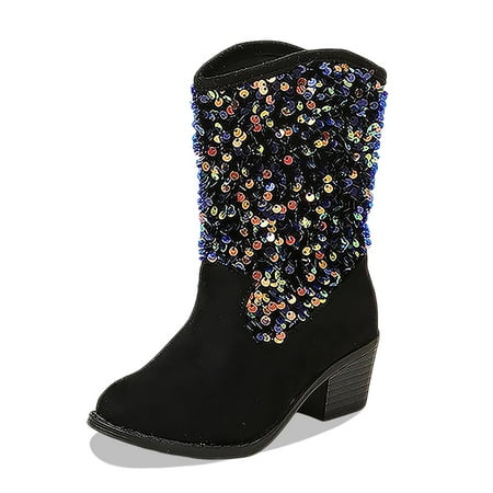 

Ediodpoh Children s Winter Fashion Sequined Solid Color Mid Calf Suede on Boots Girls Winter Boots Black 2.5