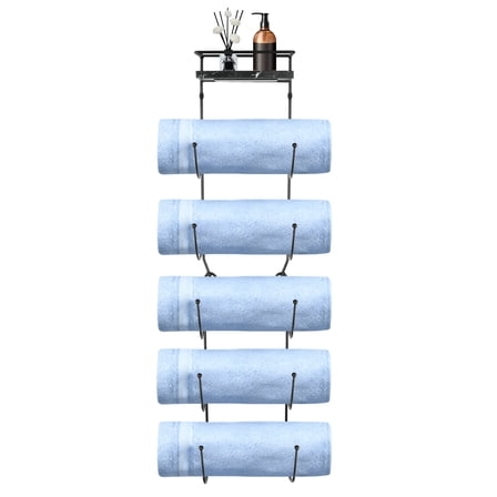 CEYAZYE Wall Mounted Bathroom Towel Rack 5 Tier Towel Rack with Marble Shelf Metal Towel Rack for Roll Towels,Face Towels,Wine Bottles Multi Purpose Storage Rack for Bathrooms Kitchens,Blavk