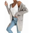 thumbnail image 5 of Women'S Hooded Open Front Cardigan Long Sleeve Lapel Rib Knitted Winter Fall Sweater Cardigan Coat with Pocket Gray M, 5 of 9