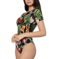 thumbnail image 2 of Haiem Watercolor Tropical Flowers Women's Crew Neck Short Sleeve Bodysuit Tops Stretchy Slim Basic-Small, 2 of 9