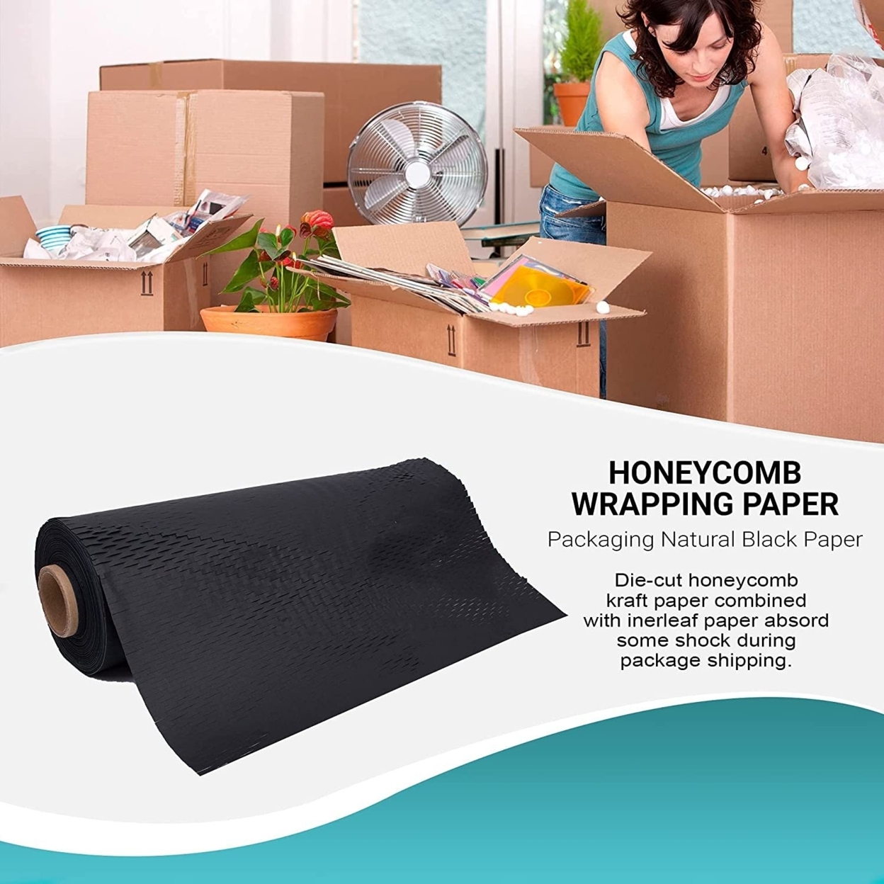Black Biodegradable Honeycomb Packing Paper 15x164' Perforated Rolls