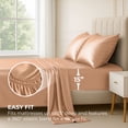 thumbnail image 5 of Pure Bedding Satin Sheets Queen Size – 4 Piece Silky Soft Microfiber Bed Sheet Set, Deep Pocket Fits up to 15” - 1 Fitted Sheet, 1 Flat Sheet, and 2 Pillowcases, Oeko-Tex Certified, Rose Gold, 5 of 8