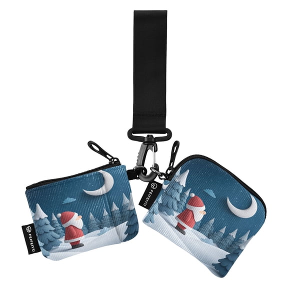 Women's Coin Purses Keychain Wallet Mini Zip Dual Pouch Wristlet Portable Coin Purse Small Wallets For Travel Sports Outdoors Santa Claus and The Moon
