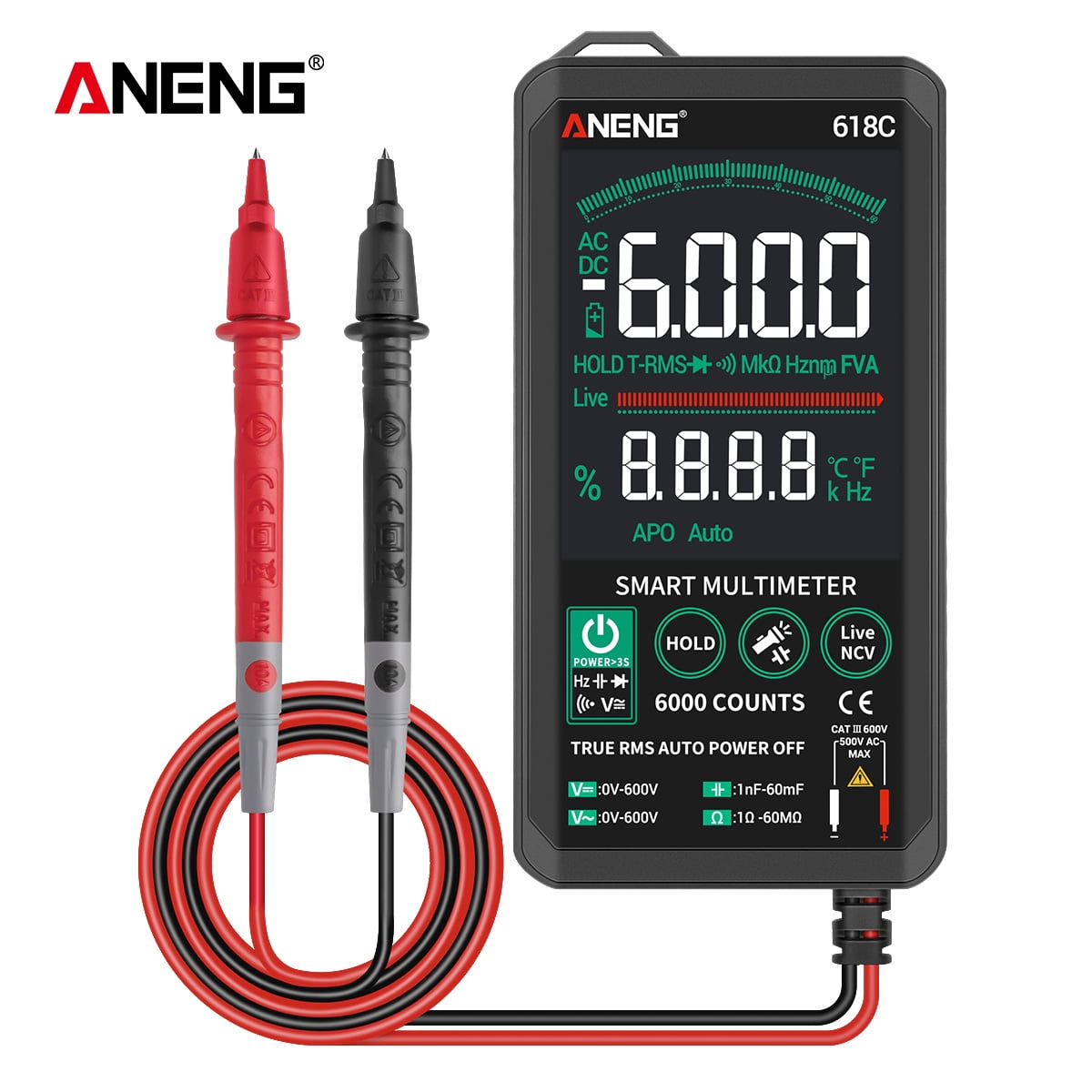 6000 Counts Automatic Digital Multimeter DC AC Voltage Frequency Tester