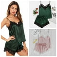 thumbnail image 4 of Women's Lace Satin Pajama Set Cami Top and Shorts 2 Piece Lingerie Short Loungewear Set Nightwear, 4 of 4