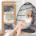 thumbnail image 3 of RADIATA Patio Hanging Egg Chair Without Stand, Foldable 5" Thick Cushion Wicker Rattan Egg Swing Chair, Indoor Outdoor Patio Porch Balcony Chair for Ceiling Tree Pergola Hanging, 350 lb, Light Gray, 3 of 10