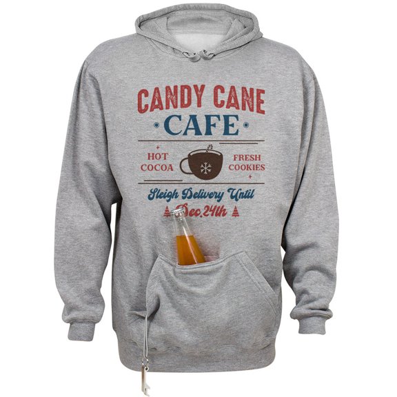 Candy Cane Cafe Beer Holder Tailgate Hoodie Sweatshirt Unisex Large Oxford