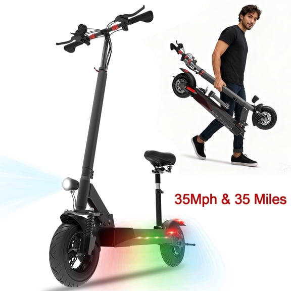 JUEXING Foldable Electric Scooter, 35 Miles Long Range, 1200W Motor 35 MPH, Commuter E Scooter with Seat
