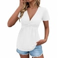 thumbnail image 2 of Xuyuer Womens Front Knotted V-Neck Blouse T Shirt Short Sleeve Oversized Tunic Tops Summer Solid Pullover Tees, 2 of 9