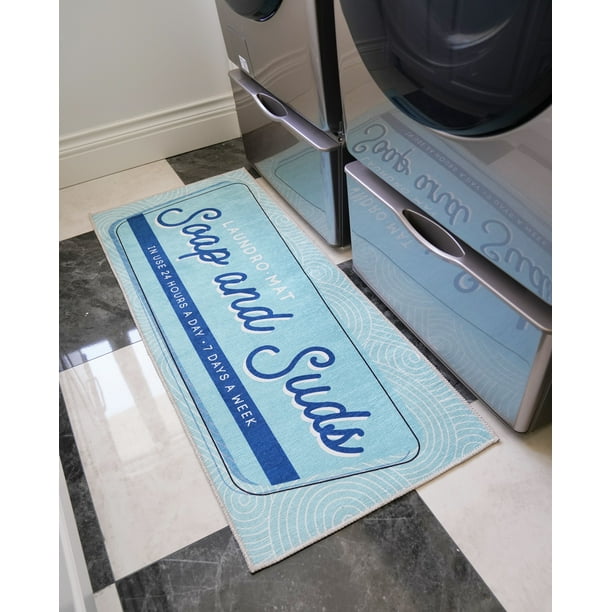 Machine Washable Cotton Blend Non Slip Laundry Room Rug Retro