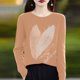 thumbnail image 4 of Suéter de cuello redondo para mujer, color liso, cuello redondo con diamantes de imitación como base, suéter de punto de manga larga y cuello redondo, blusa para mujer, 4 of 4