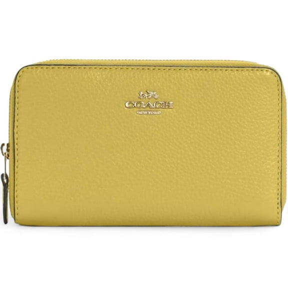 Coach Women's Medium ID Zip Wallet in Pebbled Leather, Gold/Chartreuse
