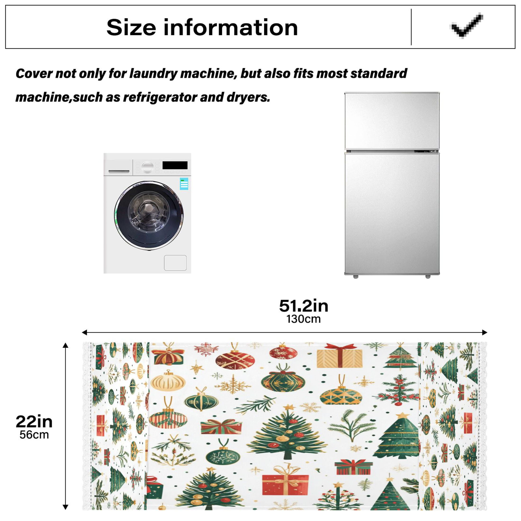 Christmas Elements ClipartWasher and Dryer Covers Dust-Proof and Oil Resistant Fridge Cover with 4 Storage Pockets Washing Machine Top Cover for Laundry Kitchen Home 51.2 x 22 In