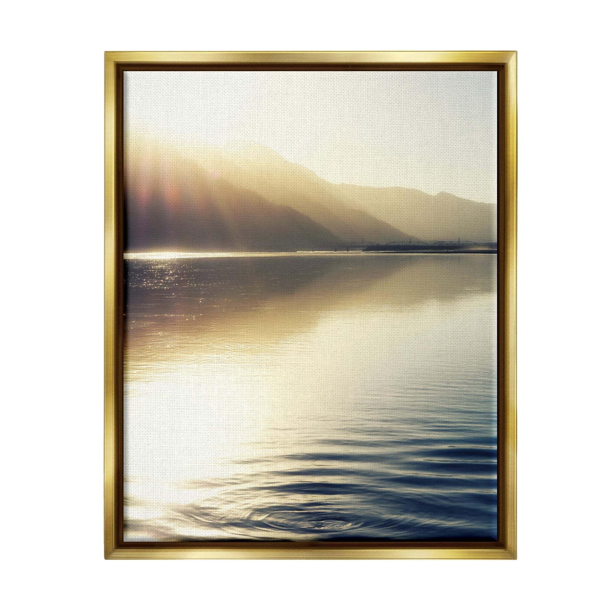 Stupell Industries Quiet Mountain Lake Water Ripples Sunrise Rays Photograph Metallic Gold Floating Framed Canvas Print Wall Art, Design by Savanah Plank