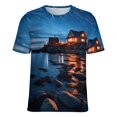 thumbnail image 5 of Lighthouse Sunrise Coast Scenery Pale Blue Tan Women's Short Sleeve T-Shirt Crew Neck Casual Summer Trendy Loose Fit Tops, 5 of 6