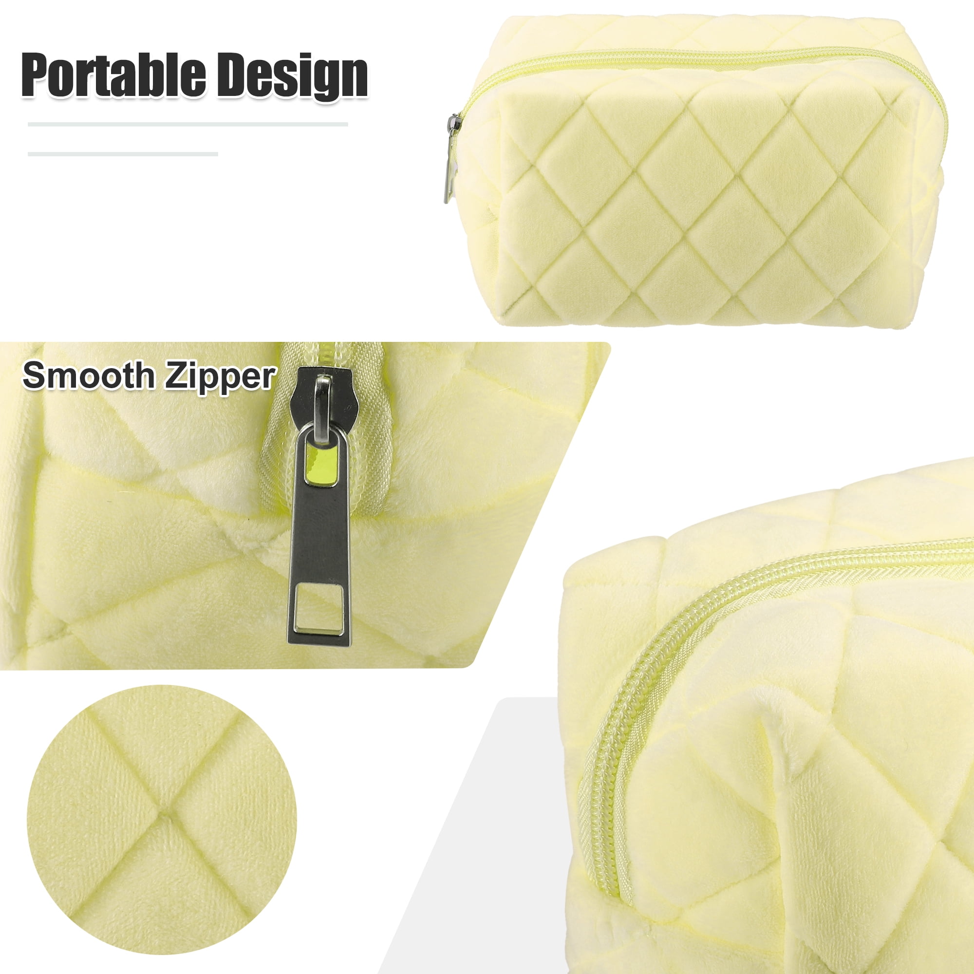 Unique Bargains 1Pc Soft Velet Durable Portable Travel Makeup Bag for Toiletry Yellow