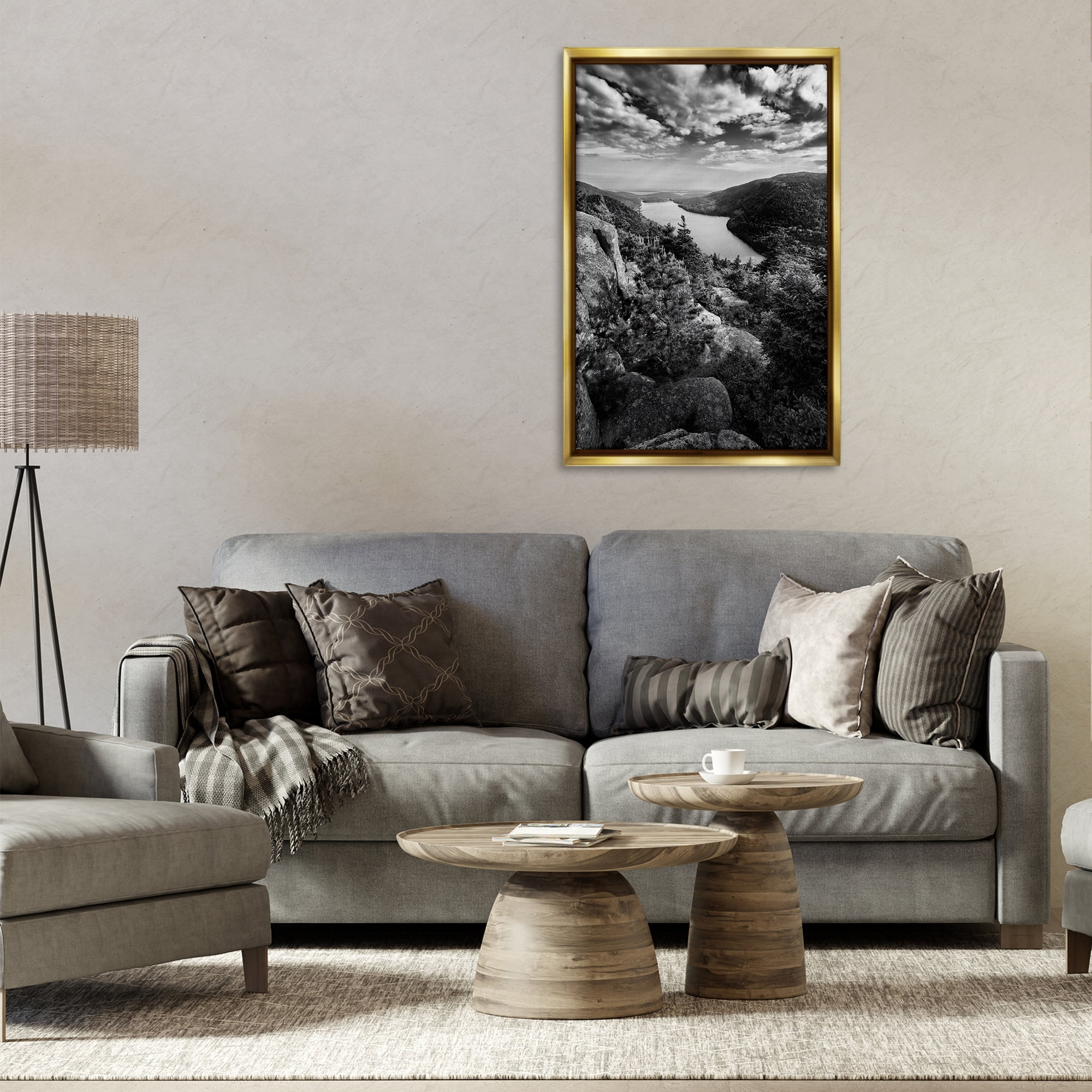 Stupell Industries Looking Over Cliffs Landscape Landscape & Nature Photography Gold Floater Framed Canvas Art Print Wall Art, 21 x 31