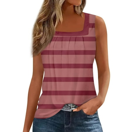 Women s Casual Sleeveless Striped Blouse Square Neck Summer Top for Everyday Wear Comfortable and Stylish