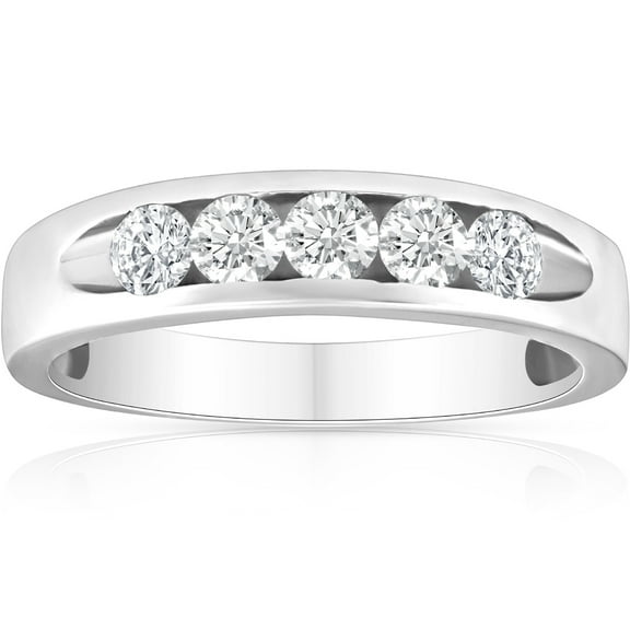 Pompeii 1/2ct Diamond Mens Wedding Ring Channel Set High Polished Band 14K White Gold
