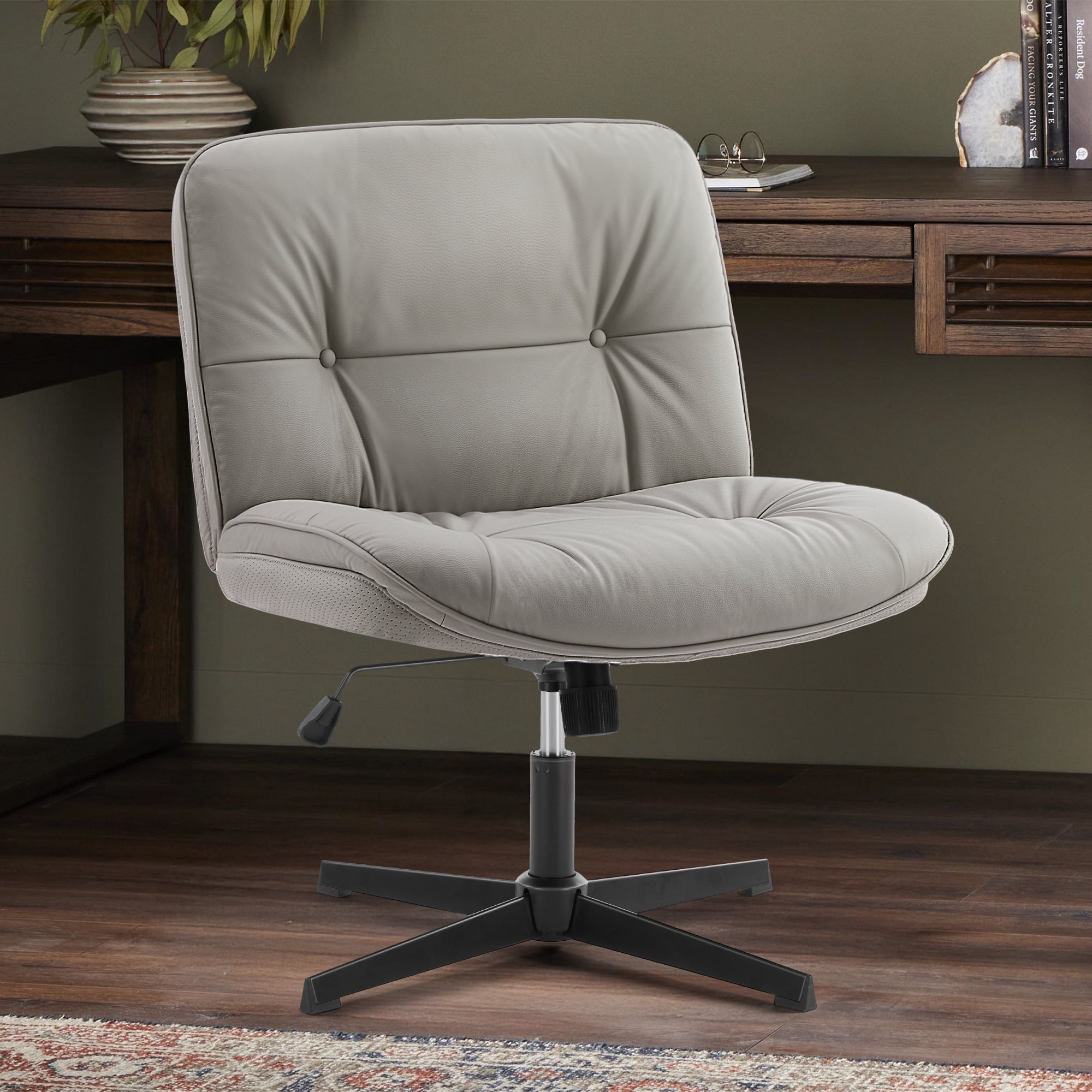 ZUNMOS Armless Office Chair, Wide Ergonomic Design, Height Adjustable, Khaki Gray