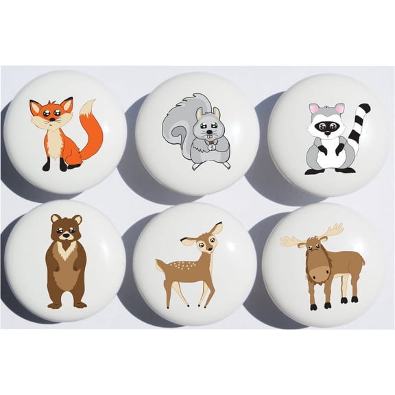 Woodland Forest Animal Drawer Knob Pulls, Ceramic Dresser Cabinet Gloss Knobs