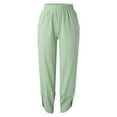 thumbnail image 4 of Womens Cotton Fashion Long Pant Elastic Waist High Waist Casual Trousers Streetwear Female Bottoms Green 2XL, 4 of 6