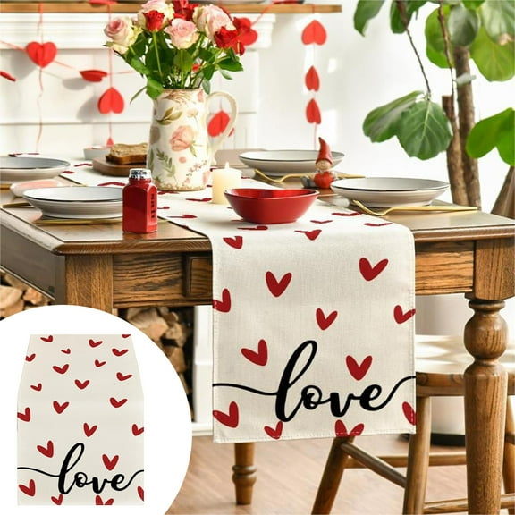 TERGAYEE Valentines Tablecloth Colorful Love Table Flag Valentine's Day Restaurant Living Room Tabletop Decoration Wedding Anniversary Ambience Decoration 4 Sizes Available Valentines Day Decorations