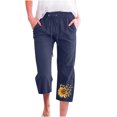 thumbnail image 2 of ICHUANYI Clearance Fashion Womens Casual Printing Elastic Loose Pants Straight Wide Leg Trousers With Pocket(Navy, M) ICHUANYI WER2023081206218, 2 of 5