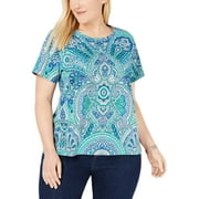 Tommy Hilfiger Womens Plus Paisley Crewneck Top