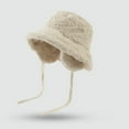 thumbnail image 2 of Moocorvic Winter Bucket Hat for Women, Faux Fur Soft Plush Hat with Drawstring, Beige, 2 of 3