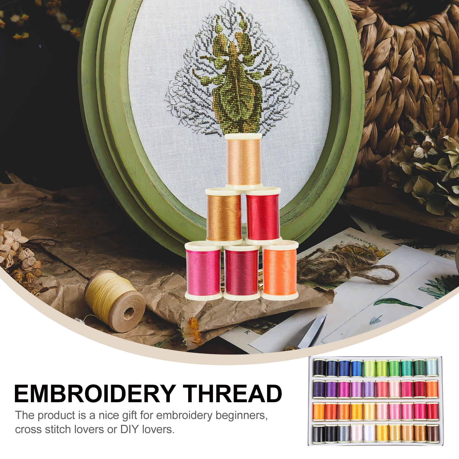 IDEANATEGRATE 40 Rolls Embroidery Thread Kit Assorted Color Diy Cross-stitch Quilting Needlework 1.7x1.1in