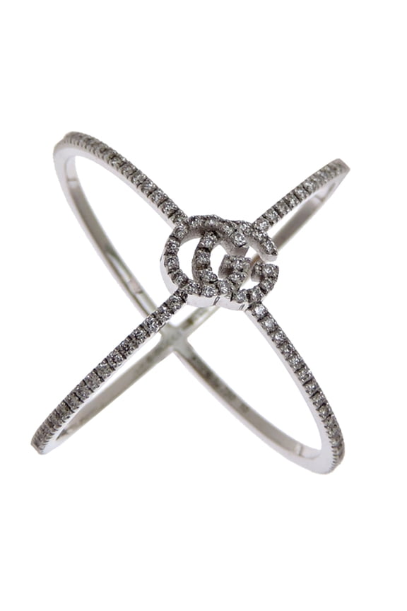 Pre-Owned Gucci #10 Diamond GG Running X Women's Ring, 750 White Gold