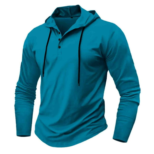 AherBiu Sweatshirts for Men Long Sleeve Drawstring Button Hoodie Slim Fitted Athletic Workout Running Hiking Pullover