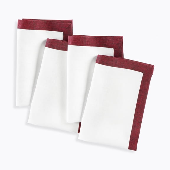 Linen Cloth Napkins Set of 4 - 100% Pure Linen Red Garnet and White Dinner Napkins 20 x 20 Inch - Classic, Handcrafted and Machine Washable