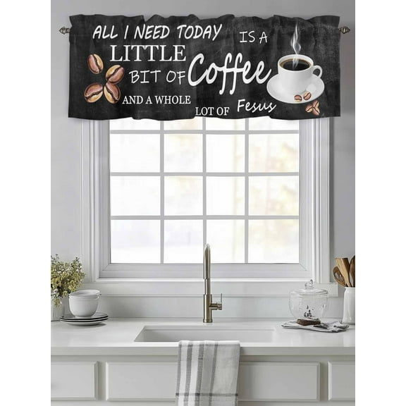 Country Coffee Bean Drink Valances for Windows,Kitchen Valance Rod Pocket Short Curtain,Vintage Farmhouse Black Back Valance Curtain Window Valances for Bedroom Living Room 54"x18"