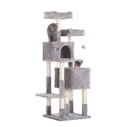 Hey brother 60 inches Cat Tree Condo Furniture with 2 Plush Condos for Cats and Pets Light Gray