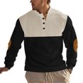 thumbnail image 2 of Huowey Men Sweatshirts Color Block Long Sleeve Stand Collar 1/4 Button Up Sweatshirt Pullover Fall Winter Polo Sweaters Casual Top Clothes,Black,L, 2 of 6