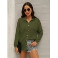 thumbnail image 5 of Womens Long Sleeve Button Down Shirts Waffle Knit Shacket Jacket Oversized Blouses Tops, 5 of 7