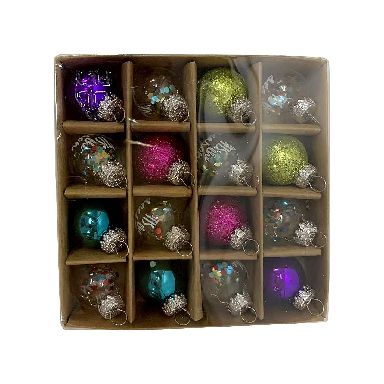 Holiday Time Glitter and Confetti Glass Christmas Mini Ornaments, Set of 16