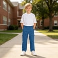 thumbnail image 5 of DJDLJWCJ Boys School Uniform Pants Comforty Elastic Waist Straight Cargo Pants Solid Color Side Pocket Casual Trousers Blue Size 11, 5 of 9