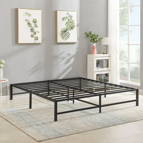 Vecelo 14.2 Inch King Metal Platform Bed Frame, Heavy Duty Metal Bed With Under-Bed Storage, No Box Spring Needed, Black Black King