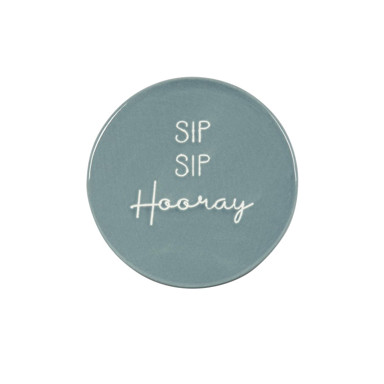 Linden Porcelain 4 Piece Coaster Set with Blue Finish, Assorted Sayings