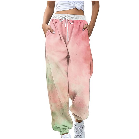 Tumotour Sweatpants for Women With Pockets High Waisted Casual Drawstring Workoutpants Baggy Bottoms Trouser