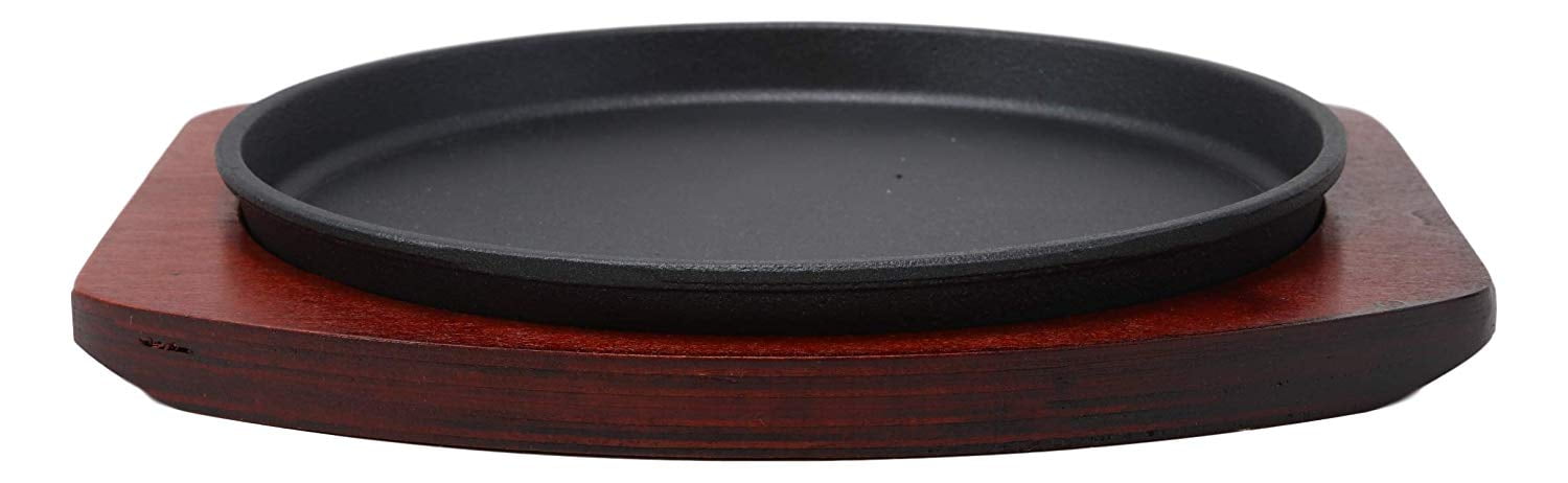 Uno Casa Cast Iron Fajita Skillet Set - 9.8x7.3 Inch Pre-Seasoned Sizzling  Plate with Wooden Base, Induction Fajita Steak Plate, Cast Iron Plate - 4