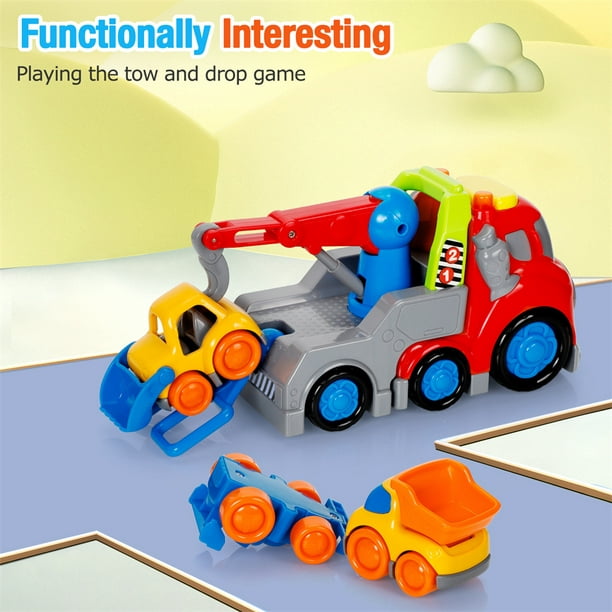 Qiaoxi 12 Inch Tow Truck With Hook Bulldozer Crane Car Toys Set With Sound  Light Toddler Boys Girls Birthday Gift