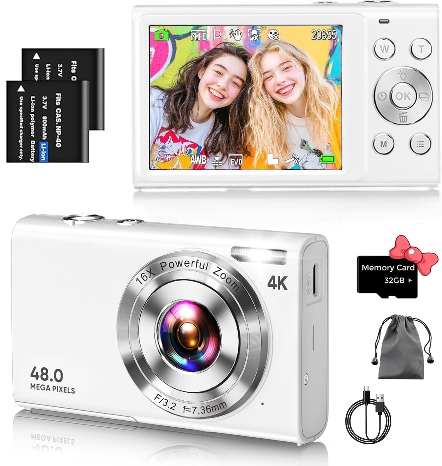 BREWENE Digital Camera 4K Autofocus Vlogging Camera for YouTube with 32GB Card,48MP UHD 16X Digital Zoom Point and Shoot Camera for Photography