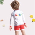 thumbnail image 5 of Baywell Boys Rash Guard Sets Kids Beach Bathing Suit Two Pieces Modest Swimwear Long Sleeve Top and Short Pant UV Sun Protection Suit 4-8Y, 5 of 8